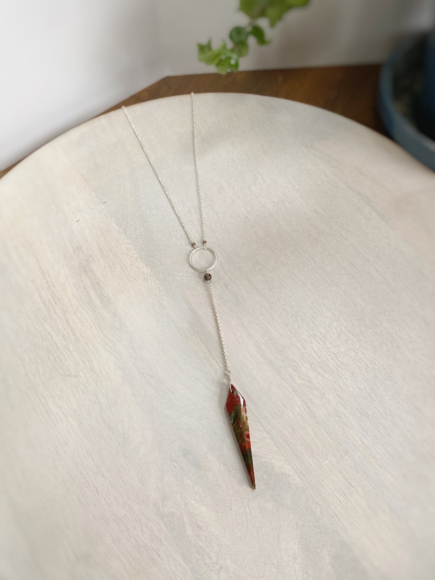 Red Creek Jasper & Smoky Quartz Y Necklace
