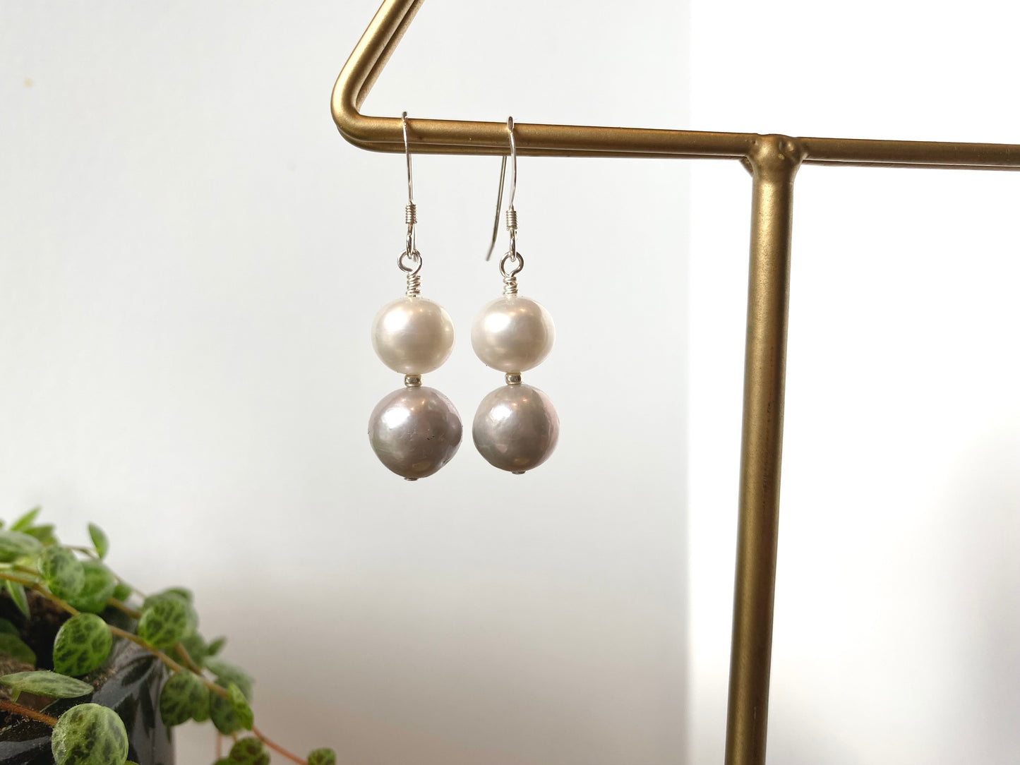 Grey & White Freshwater Pearl Earrings