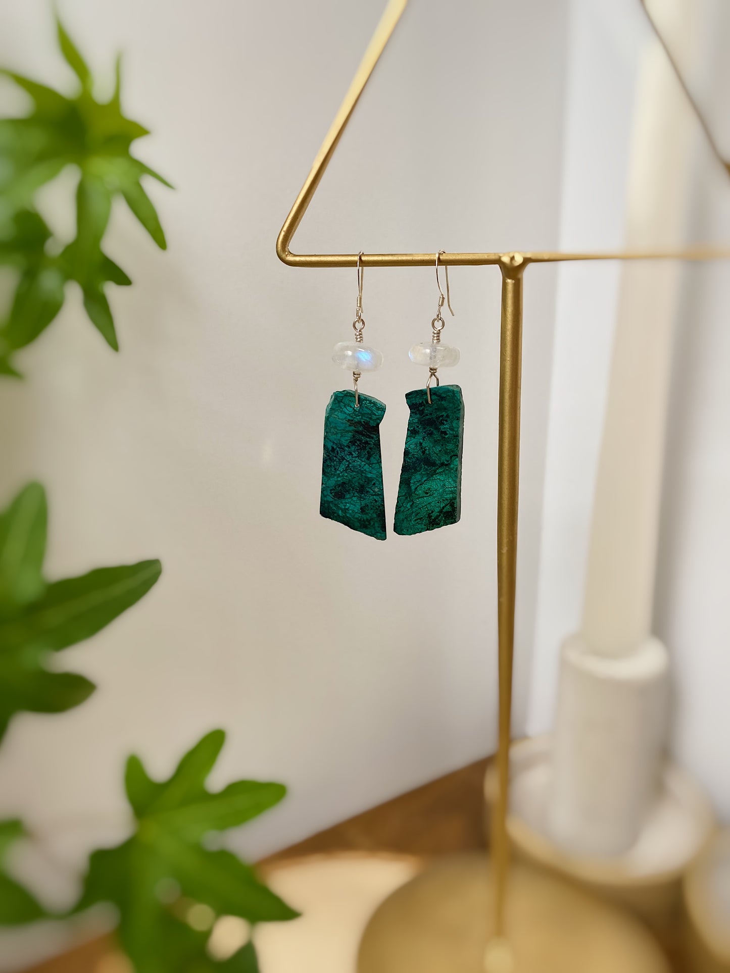 Chrysocolla & Rainbow Moonstone Earrings