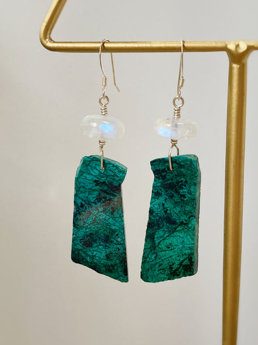 Chrysocolla & Rainbow Moonstone Earrings