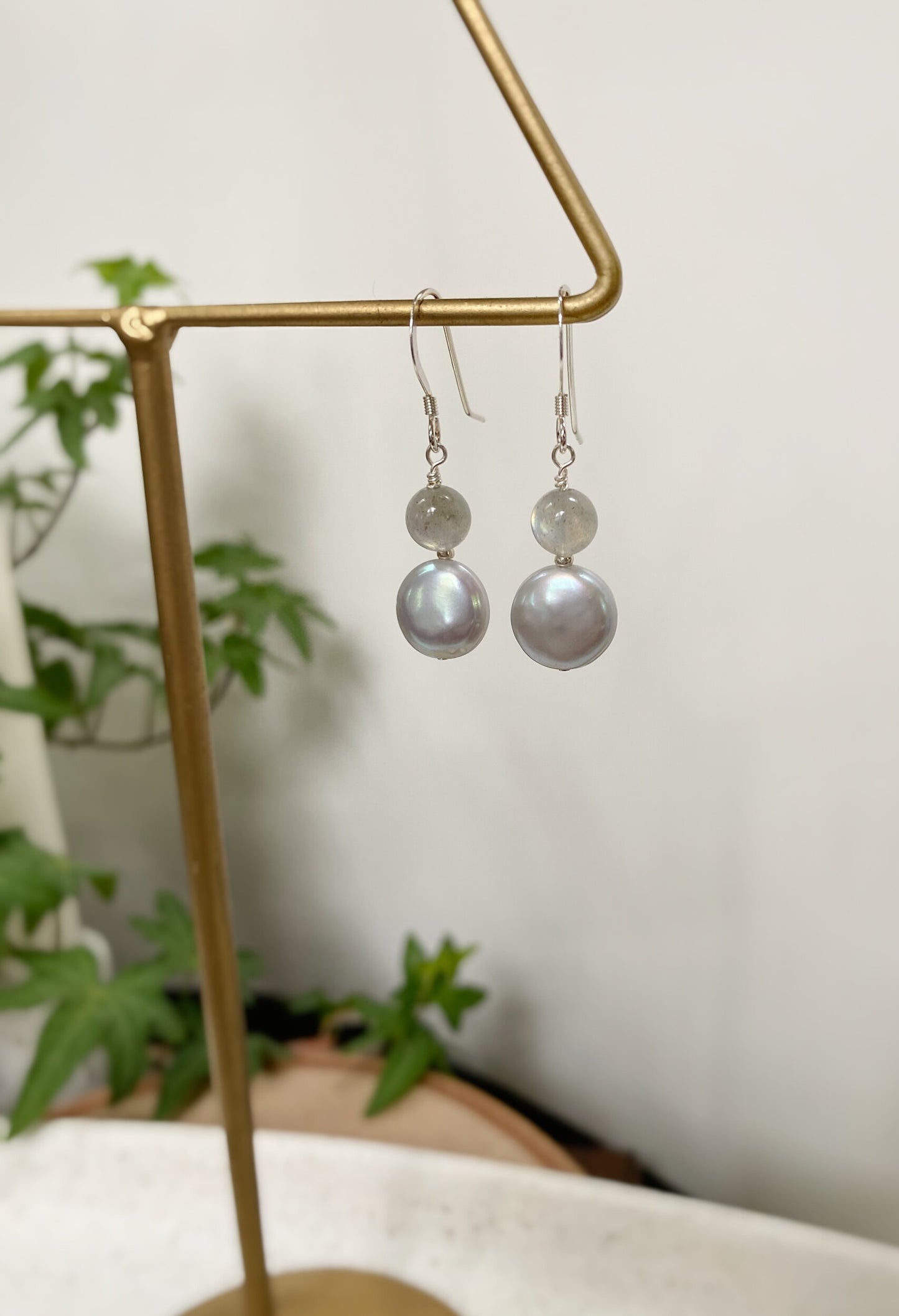 Grey Pearl & Labradorite Earrings