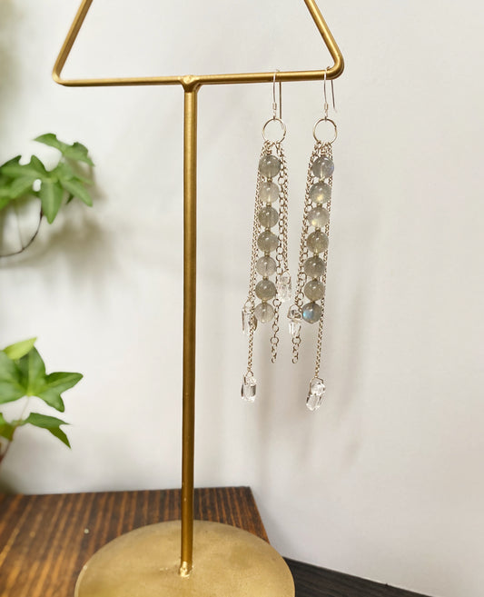 Labradorite & Rock Quartz Shoulder Duster Earrings