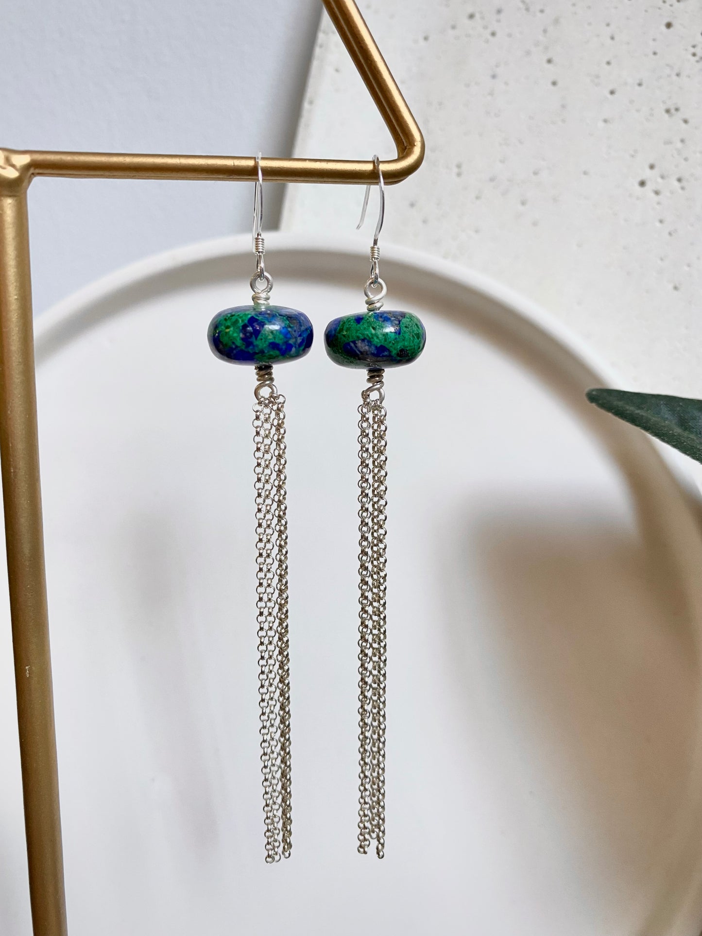 Azurite Chain Fringe Earrings