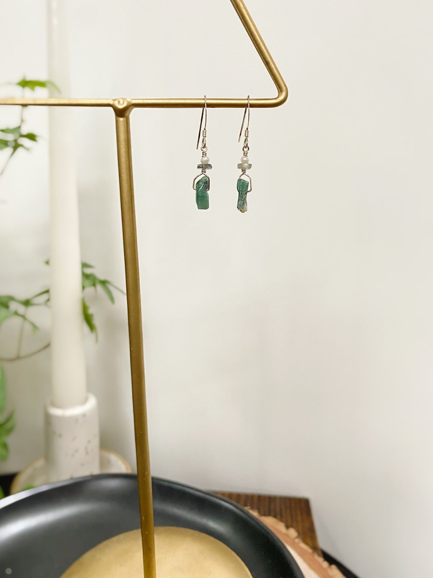 Tourmaline, Labradorite, & Freshwater Pearl Earrings