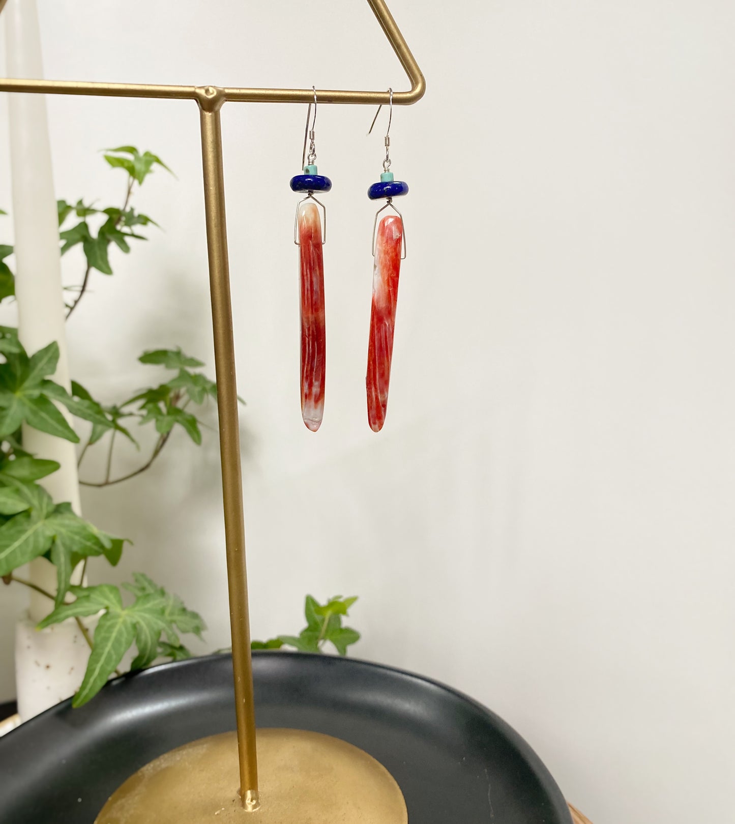 Long Coral, Lapis, & Turquoise Earrings