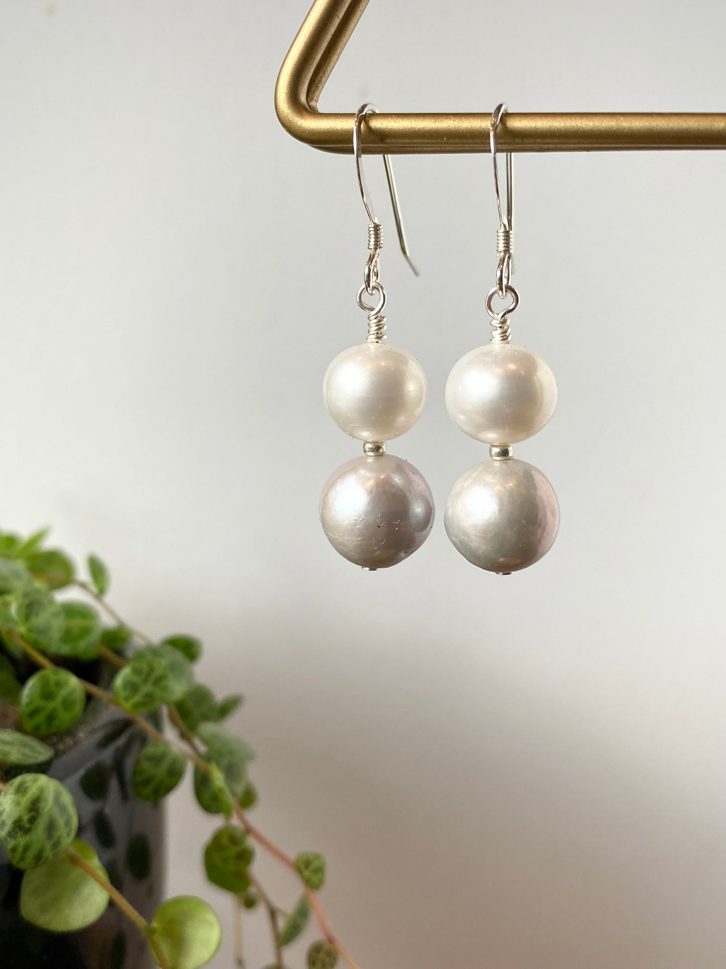 Grey & White Freshwater Pearl Earrings