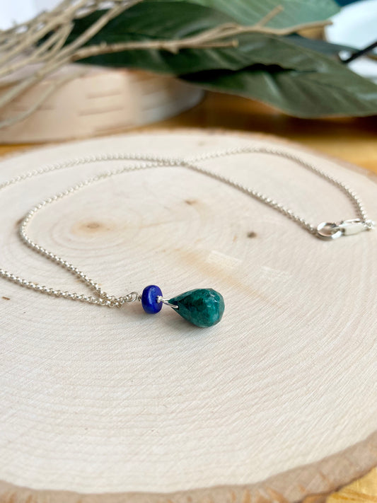 Emerald & Lapis Drop Necklace