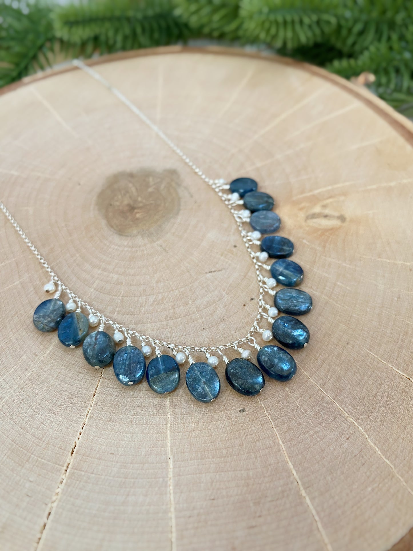 Kyanite & Freshwater Pearl Fringe Necklace