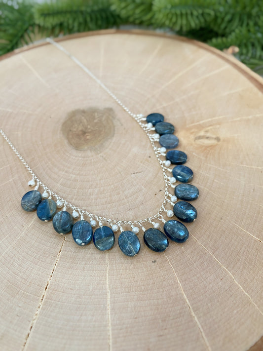 Kyanite & Freshwater Pearl Fringe Necklace