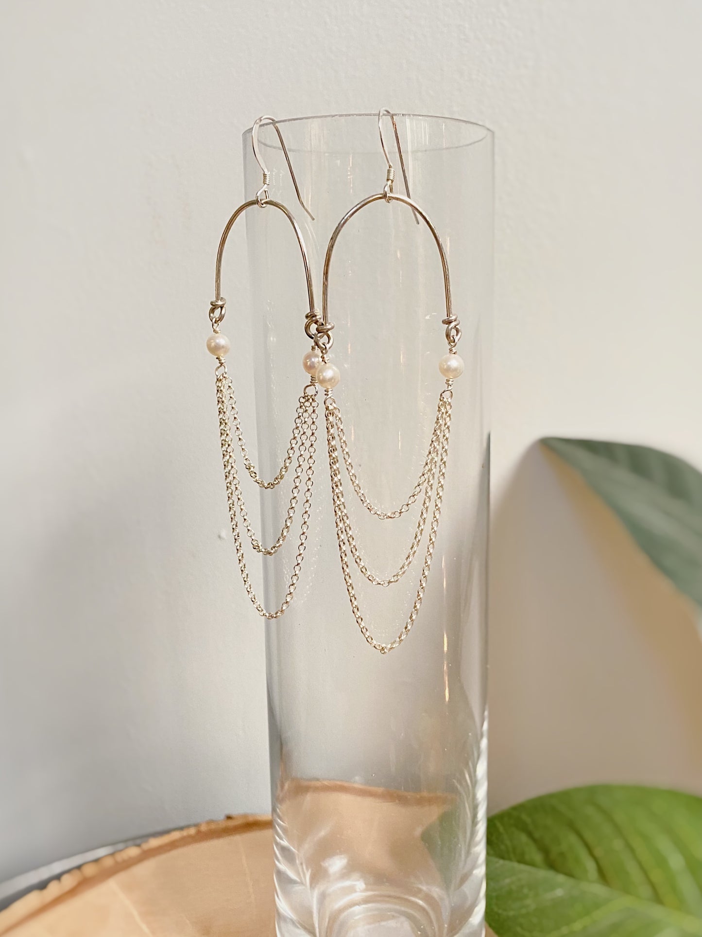 Freshwater Pearl Chain Arch Earrings