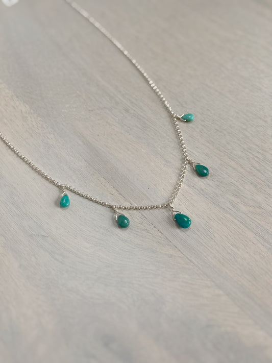 Turquoise Micro Teardrop Chain Necklace