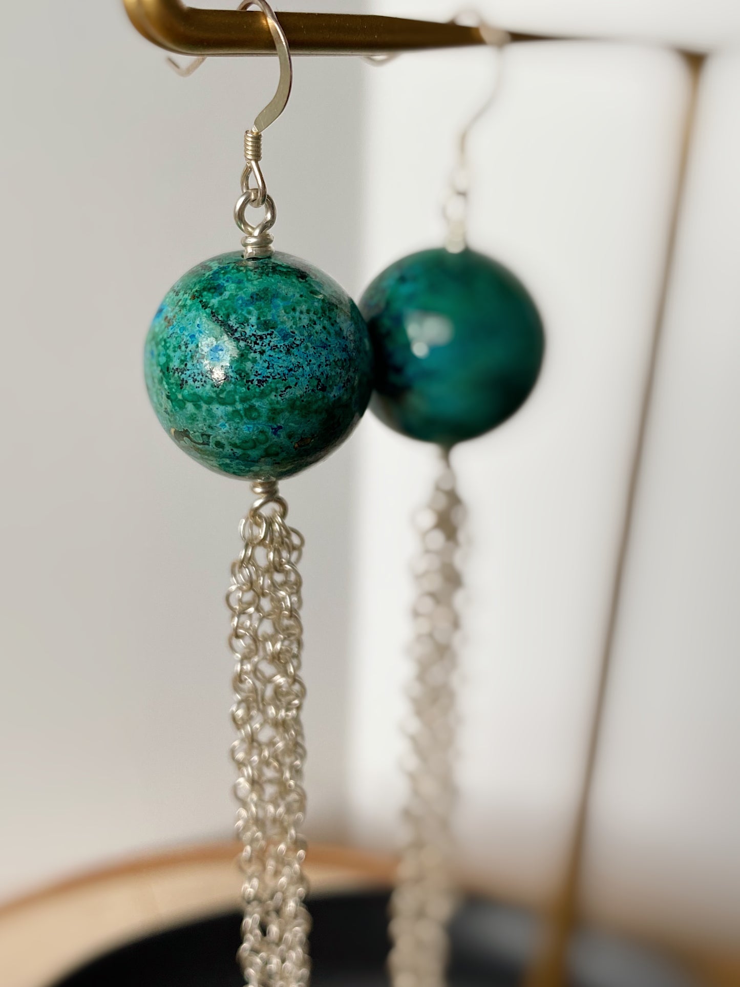 Large Chrysocolla Fringe Shoulder Duster Earrings