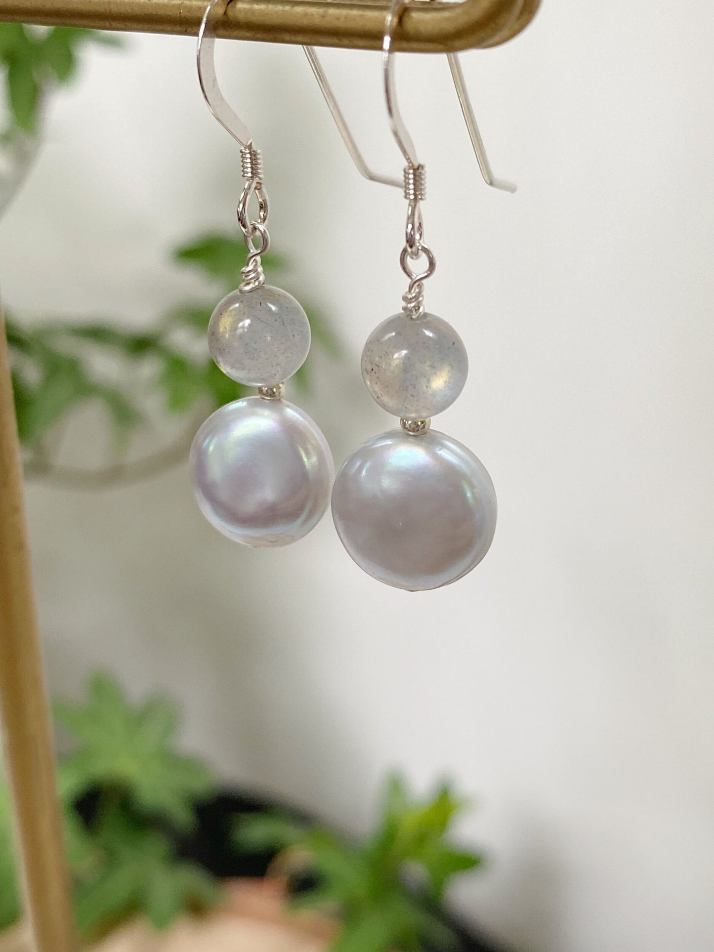 Grey Pearl & Labradorite Earrings