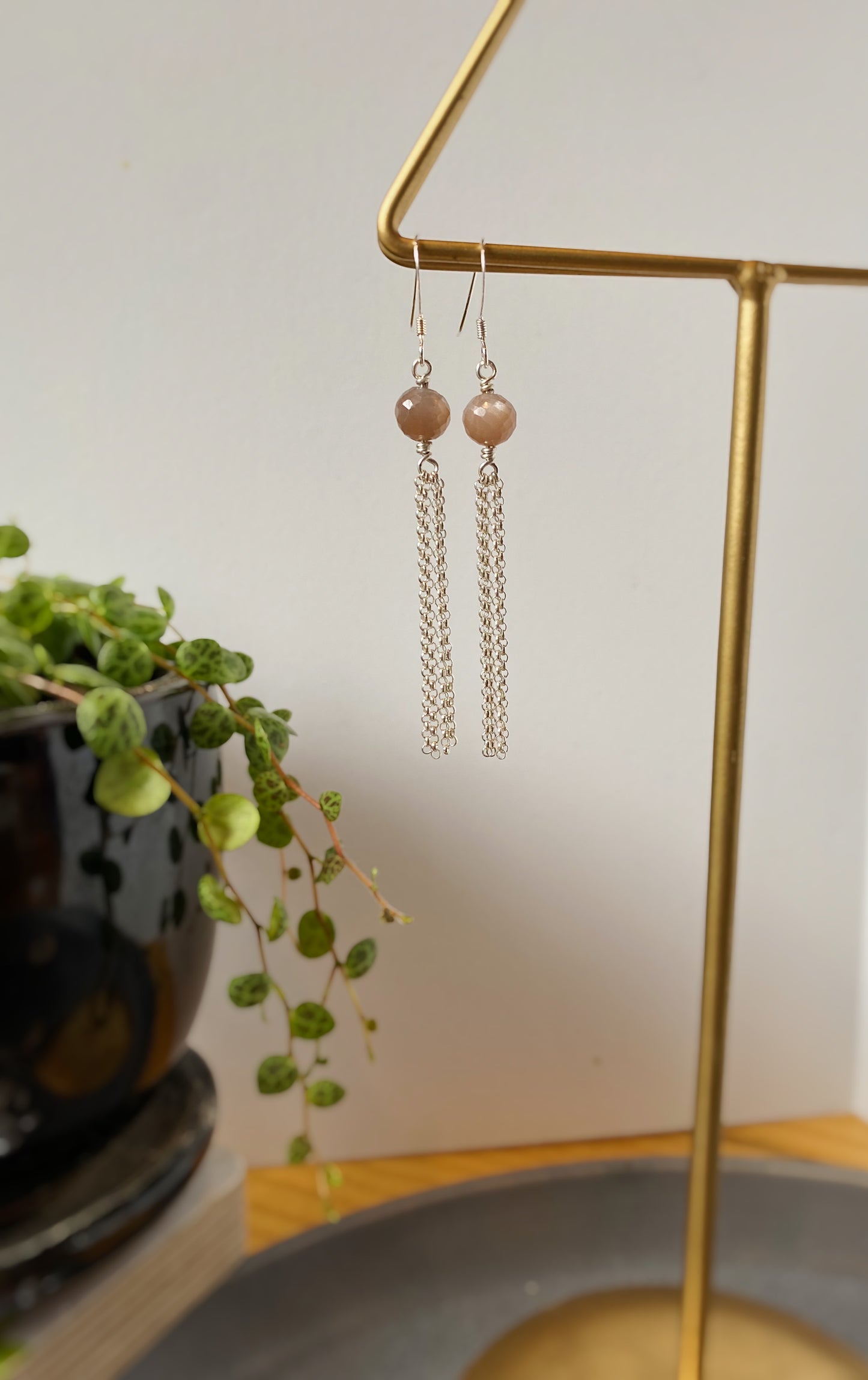 Peach Moonstone Fringe Earrings