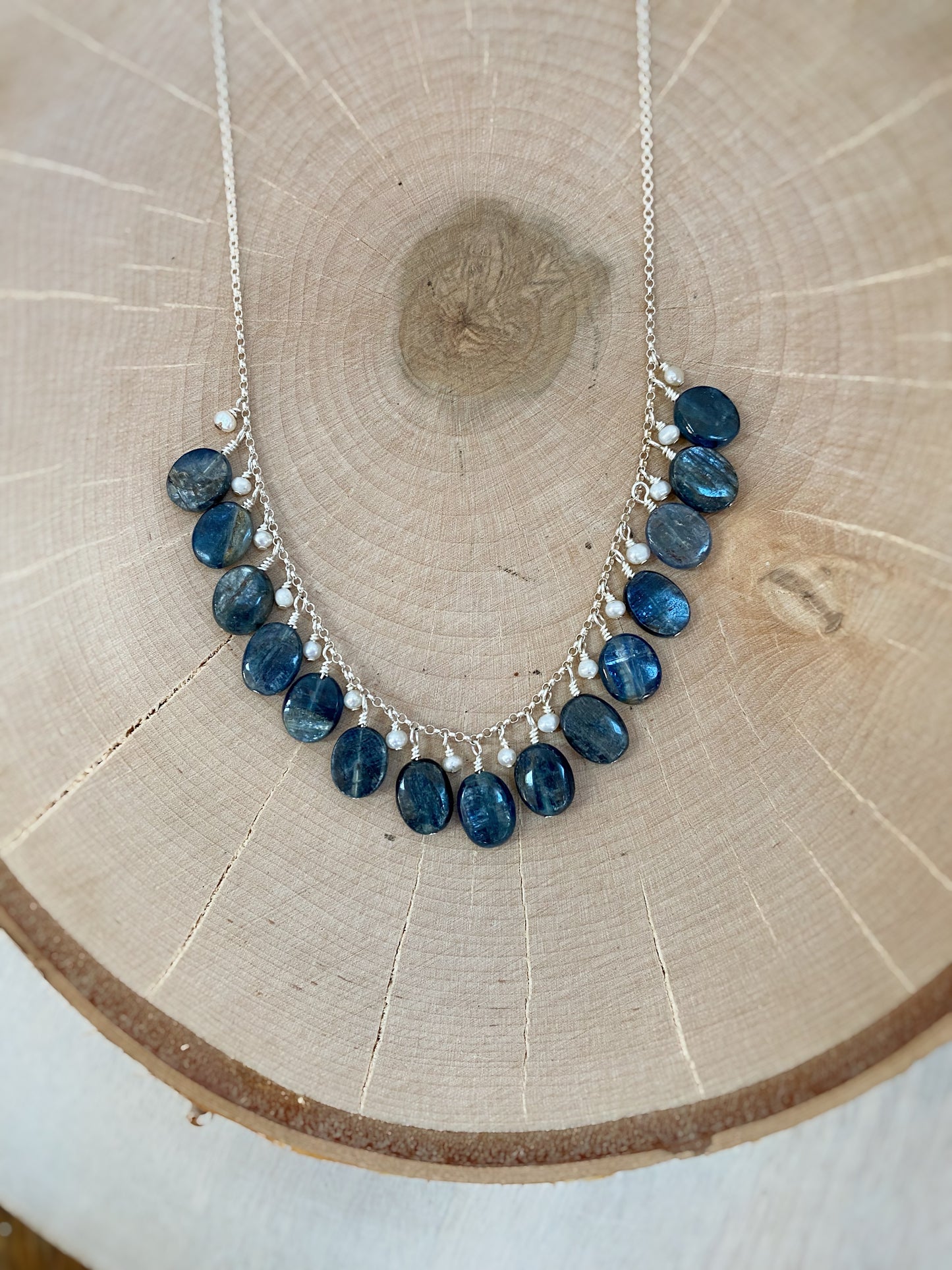 Kyanite & Freshwater Pearl Fringe Necklace