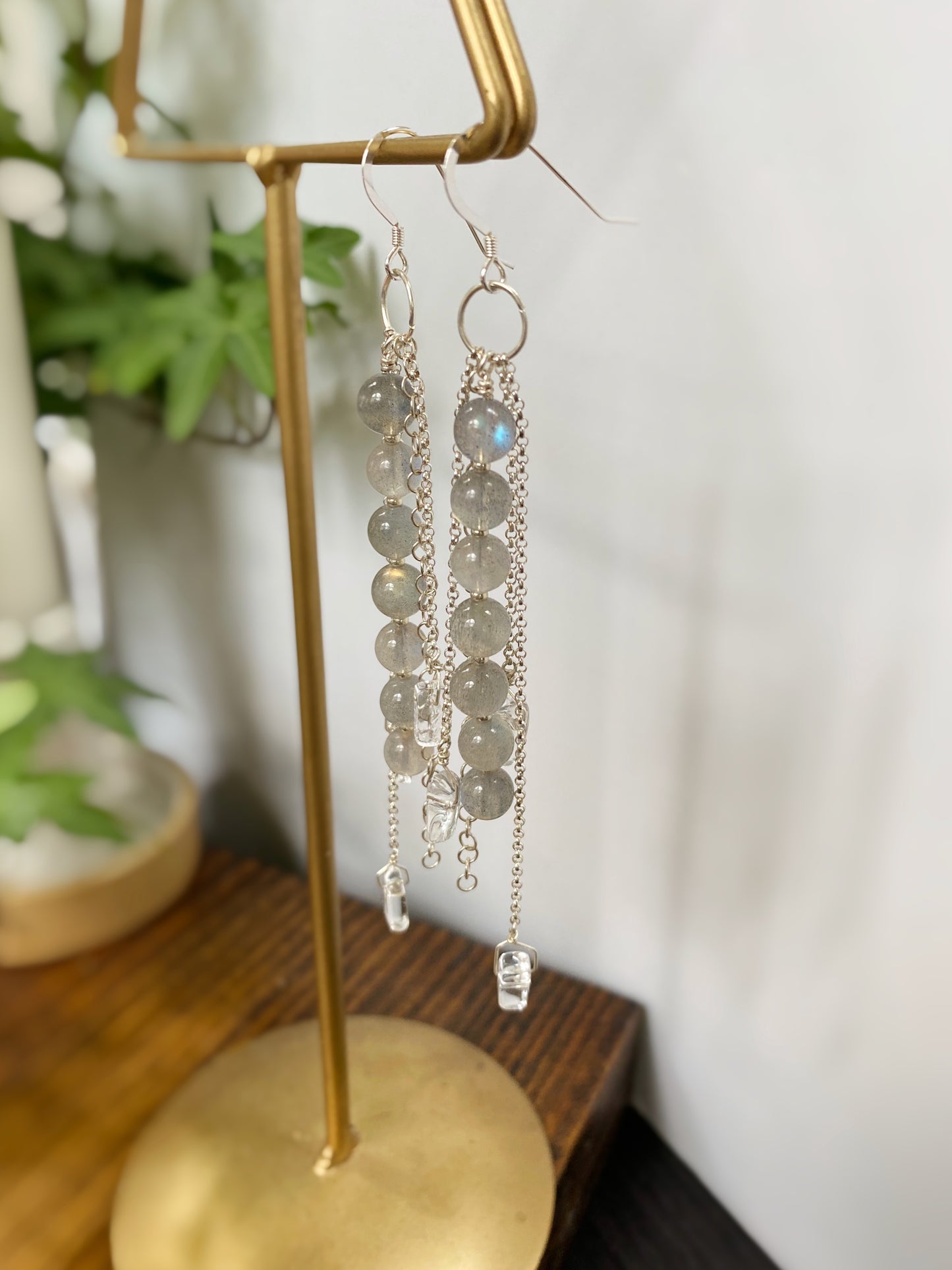 Labradorite & Rock Quartz Shoulder Duster Earrings