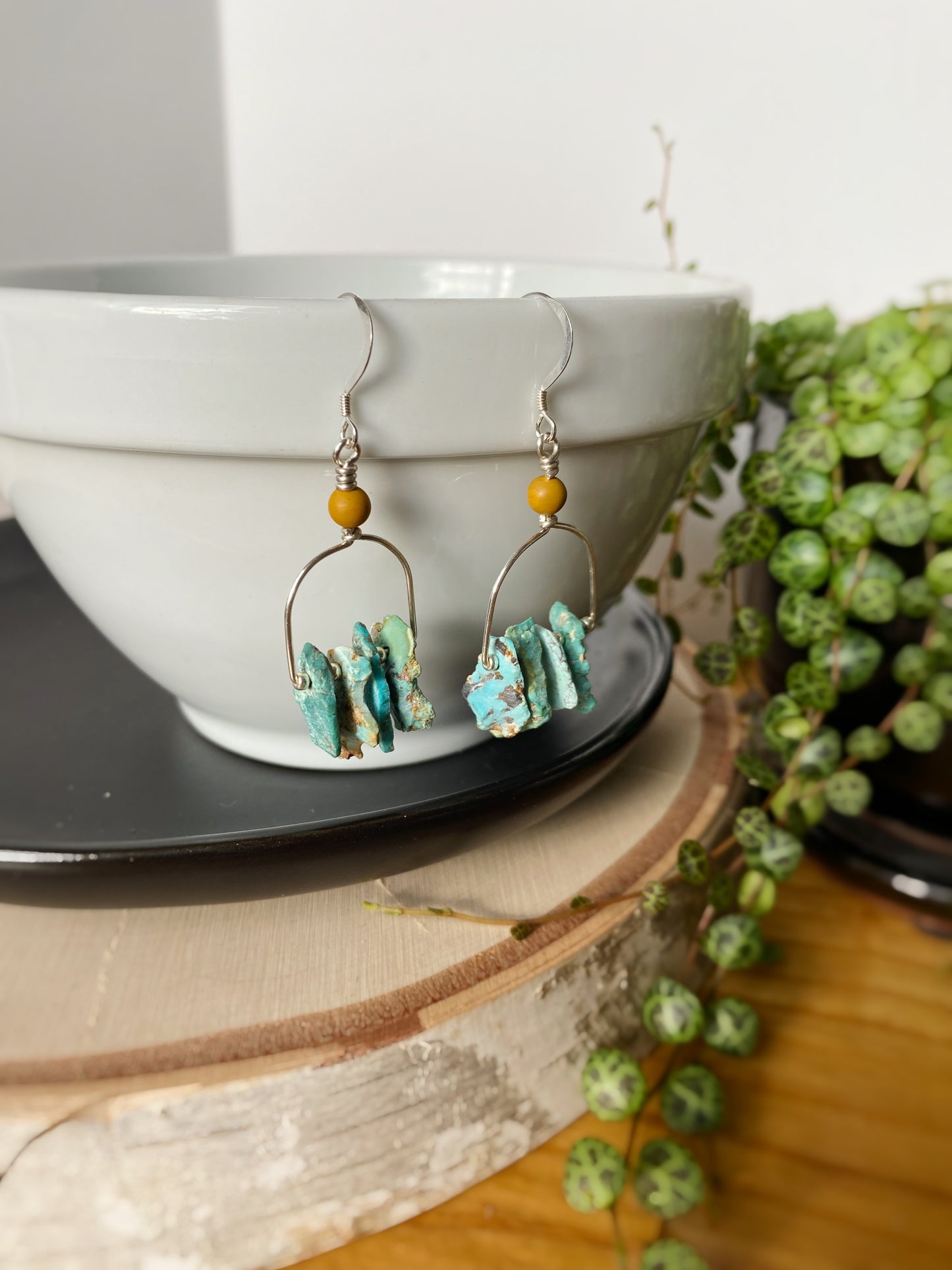 Raw Turquoise & Moukite Jasper Arch Earrings