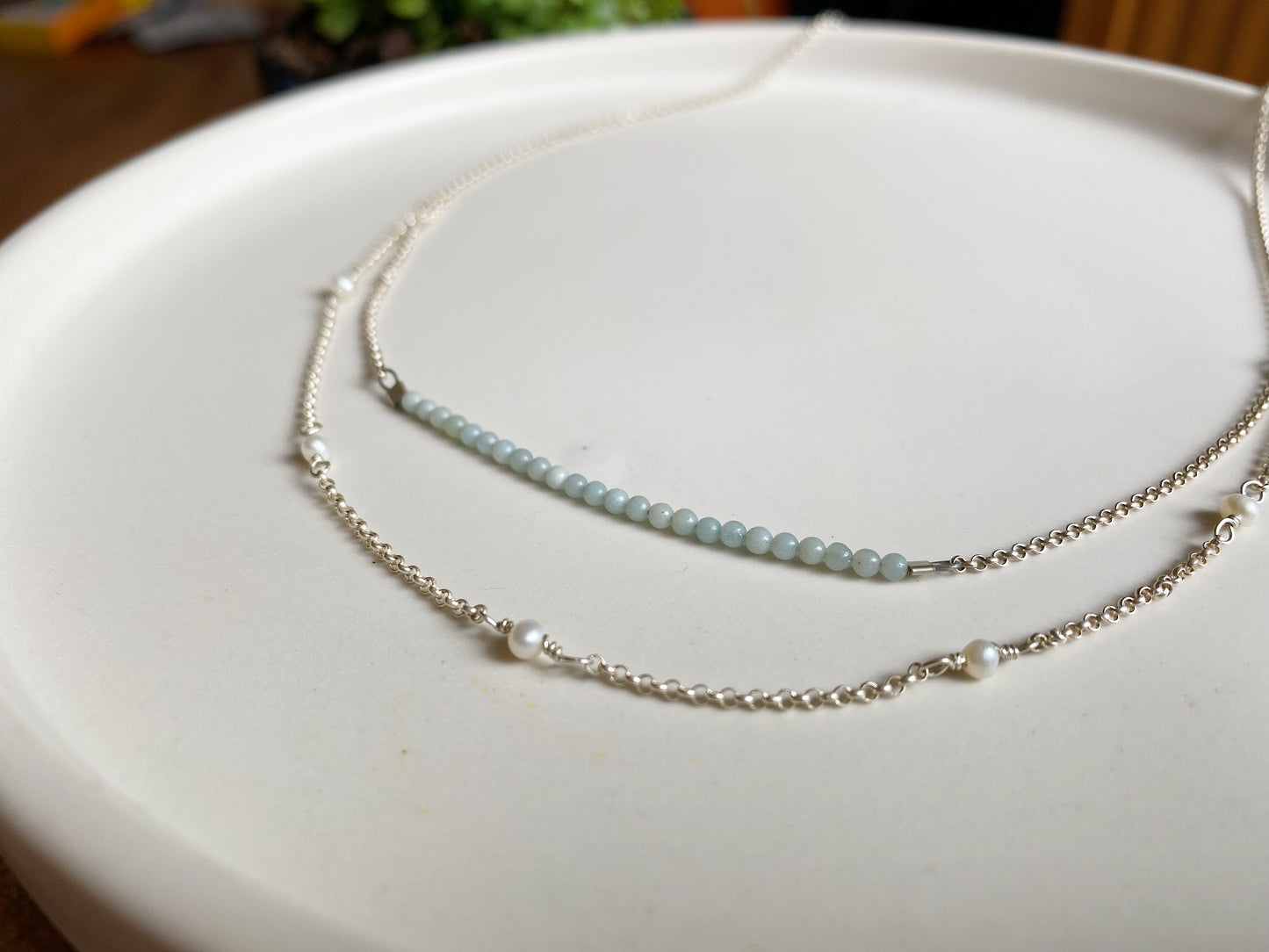 Amazonite & Freshwater Pearl Double Chain Necklace