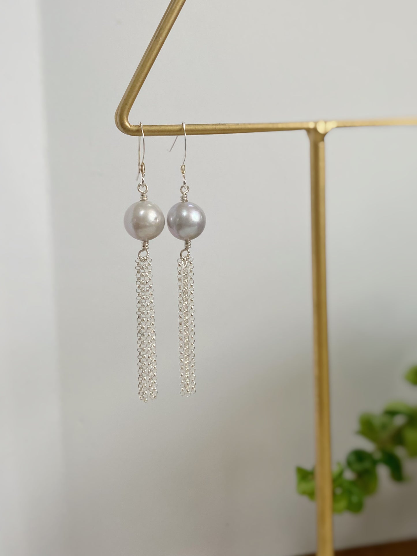 Grey Freshwater Pearl Chain Fringe Earrings