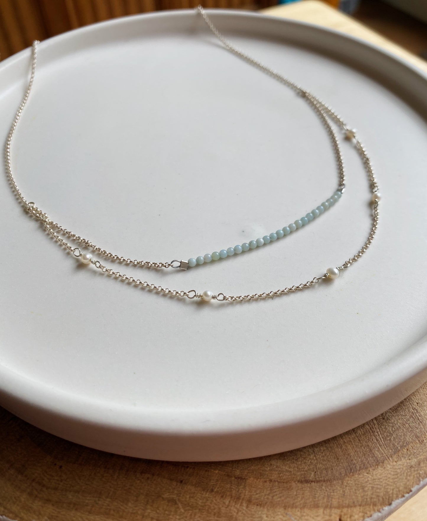 Amazonite & Freshwater Pearl Double Chain Necklace