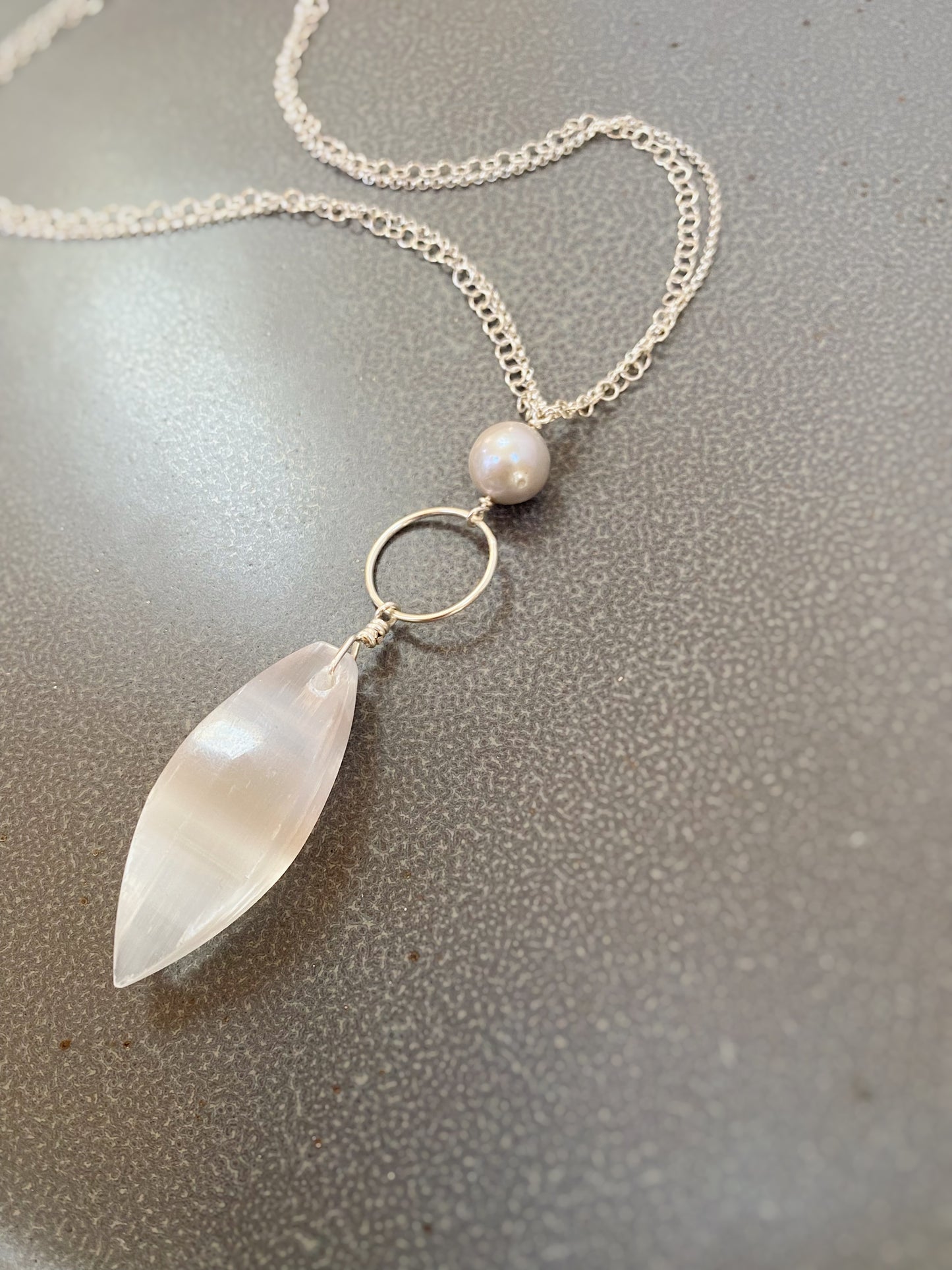 Selenite & Freshwater Pearl Double Chain Necklace