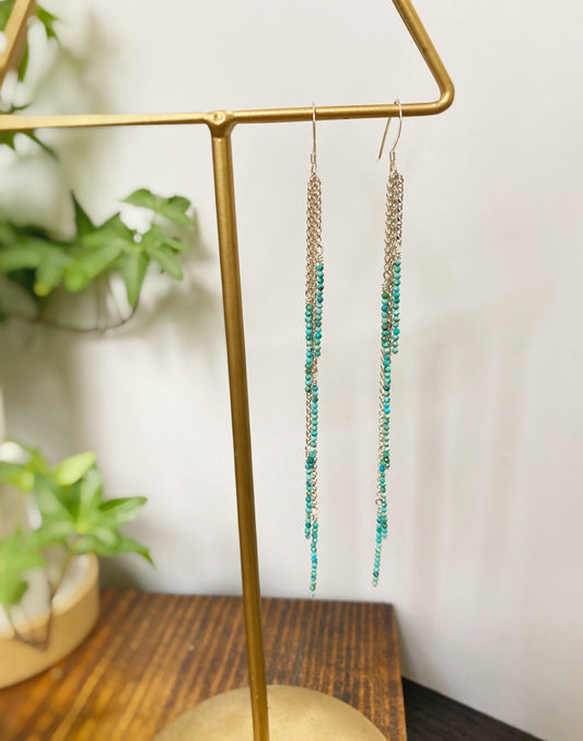 Micro Faceted Turquoise Shoulder Duster Earrings