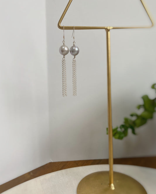 Grey Freshwater Pearl Chain Fringe Earrings