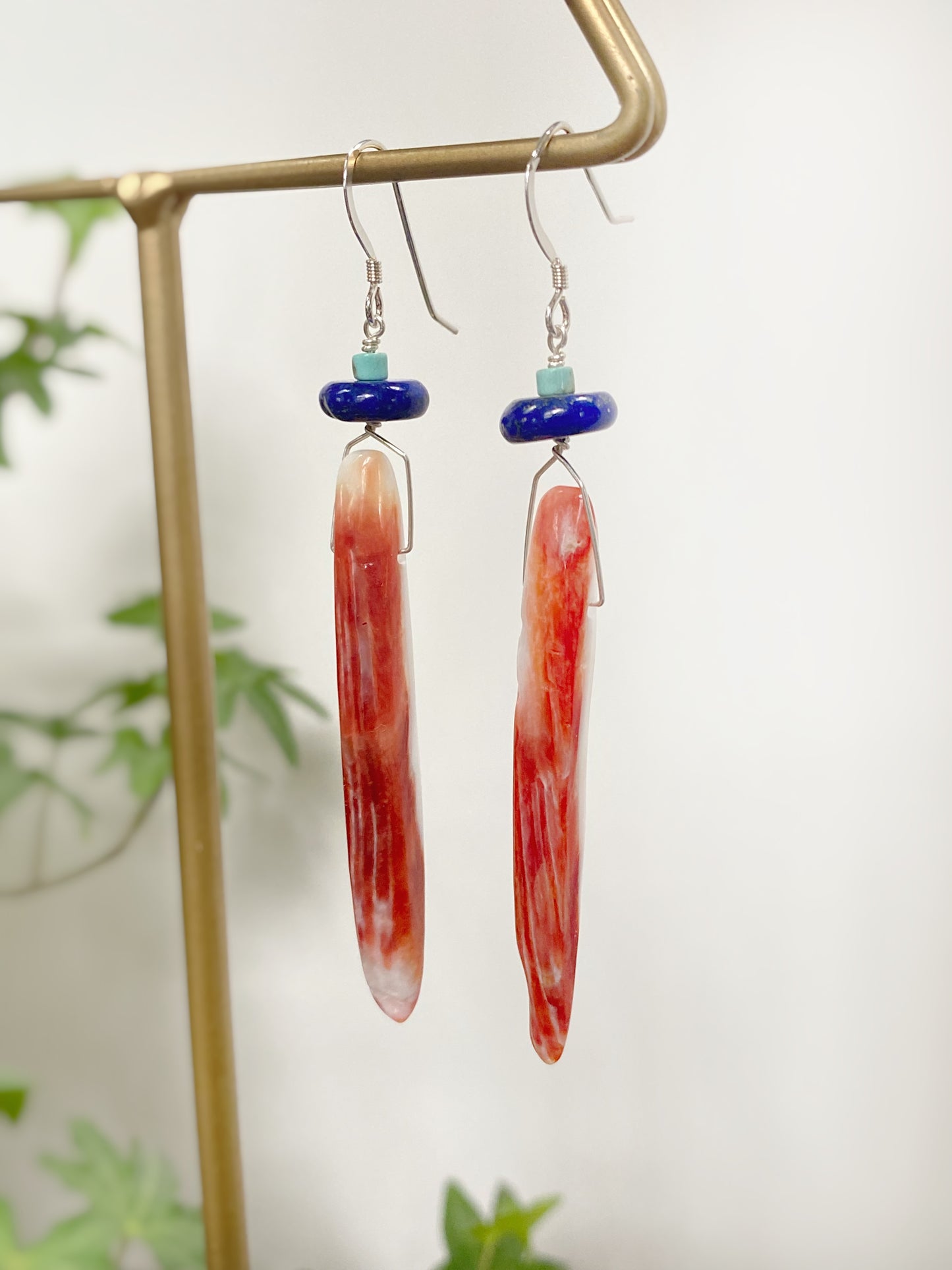 Long Coral, Lapis, & Turquoise Earrings