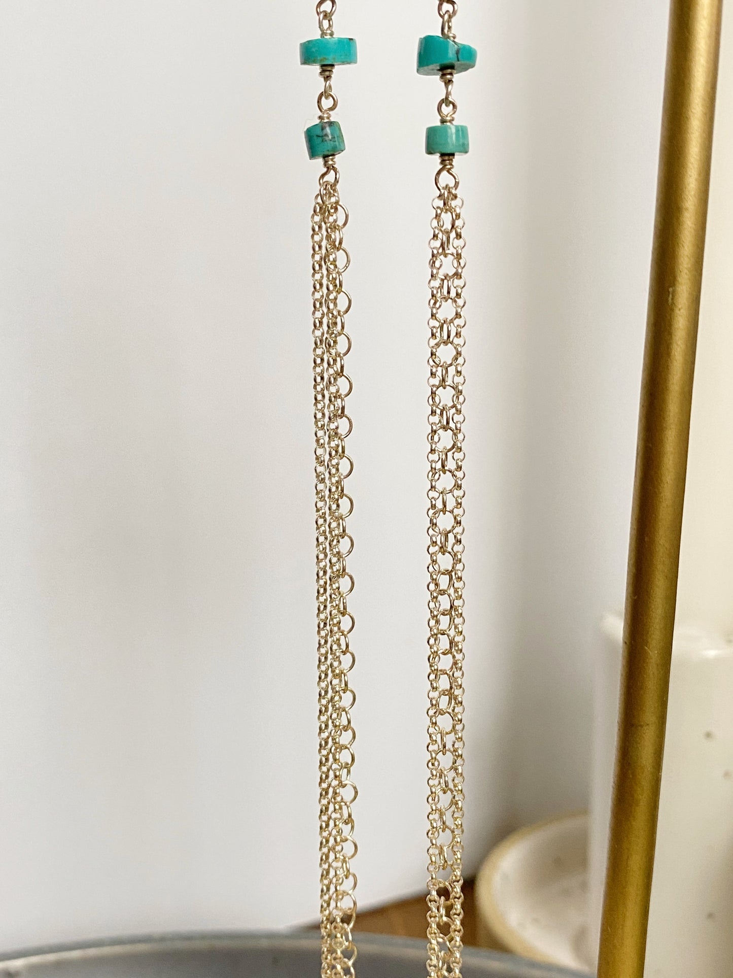 Linked Turquoise Chain Fringe Shoulder Duster Earrings