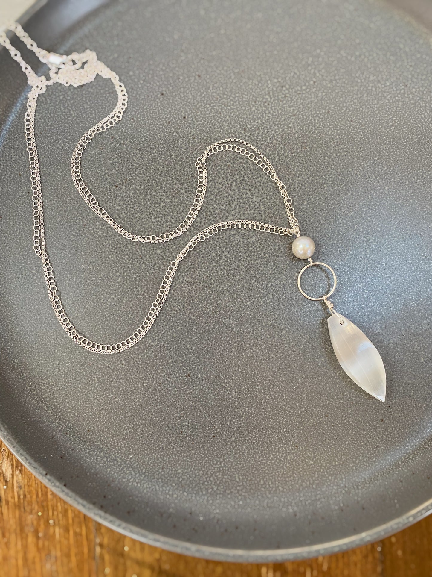 Selenite & Freshwater Pearl Double Chain Necklace