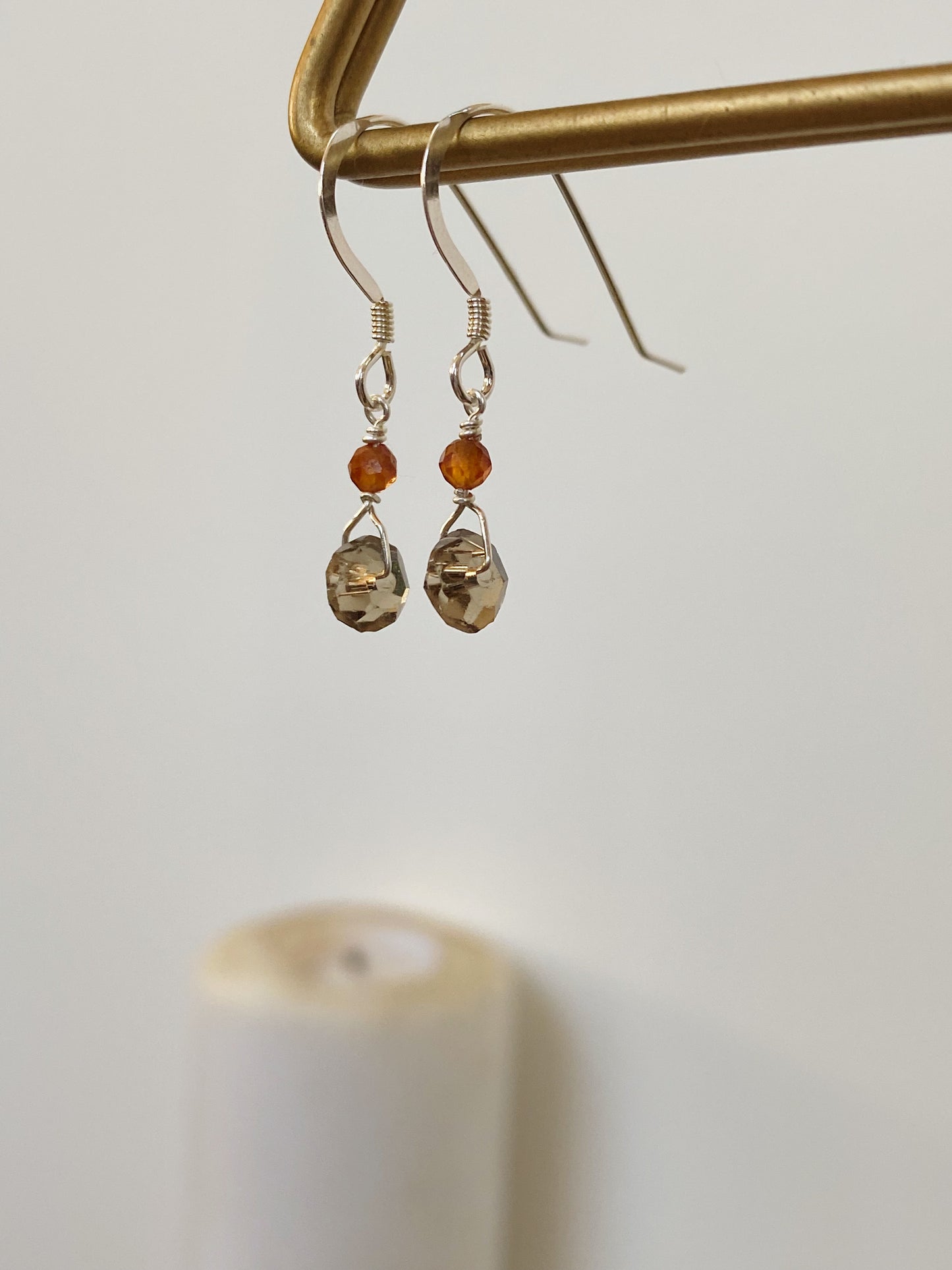 Smoky Quartz & Carnelian Micro Earrings