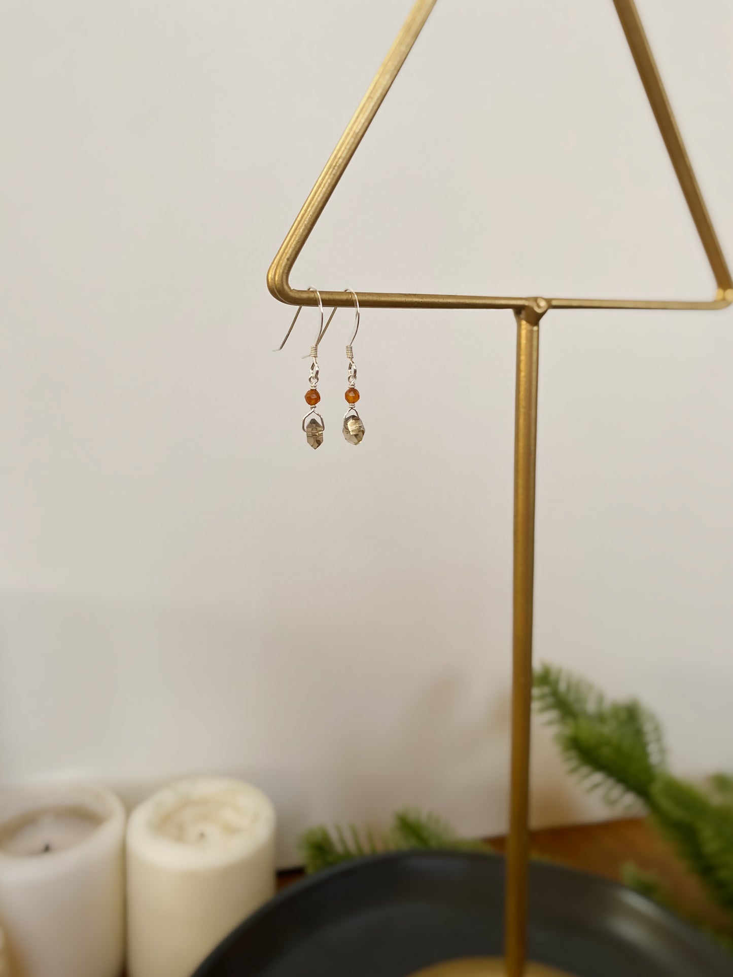 Smoky Quartz & Carnelian Micro Earrings