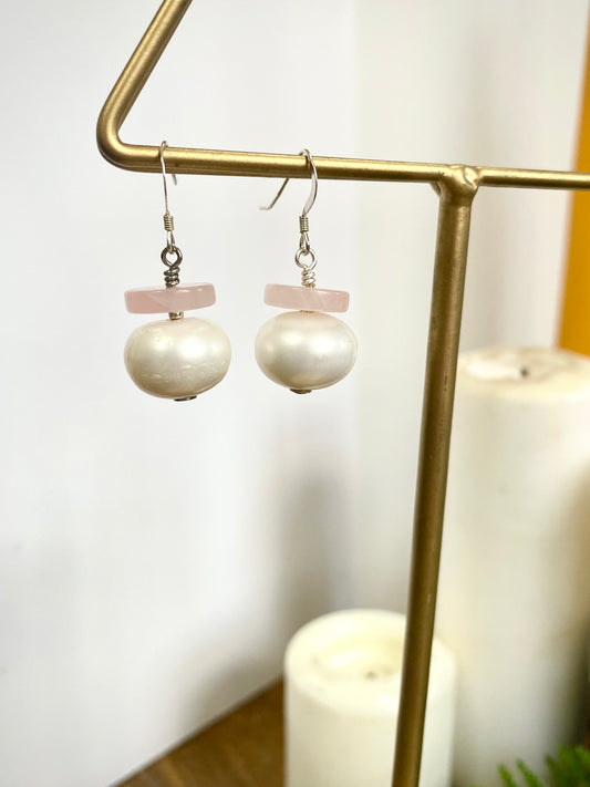 Freshwater Pearl & Rose Quartz Earrings