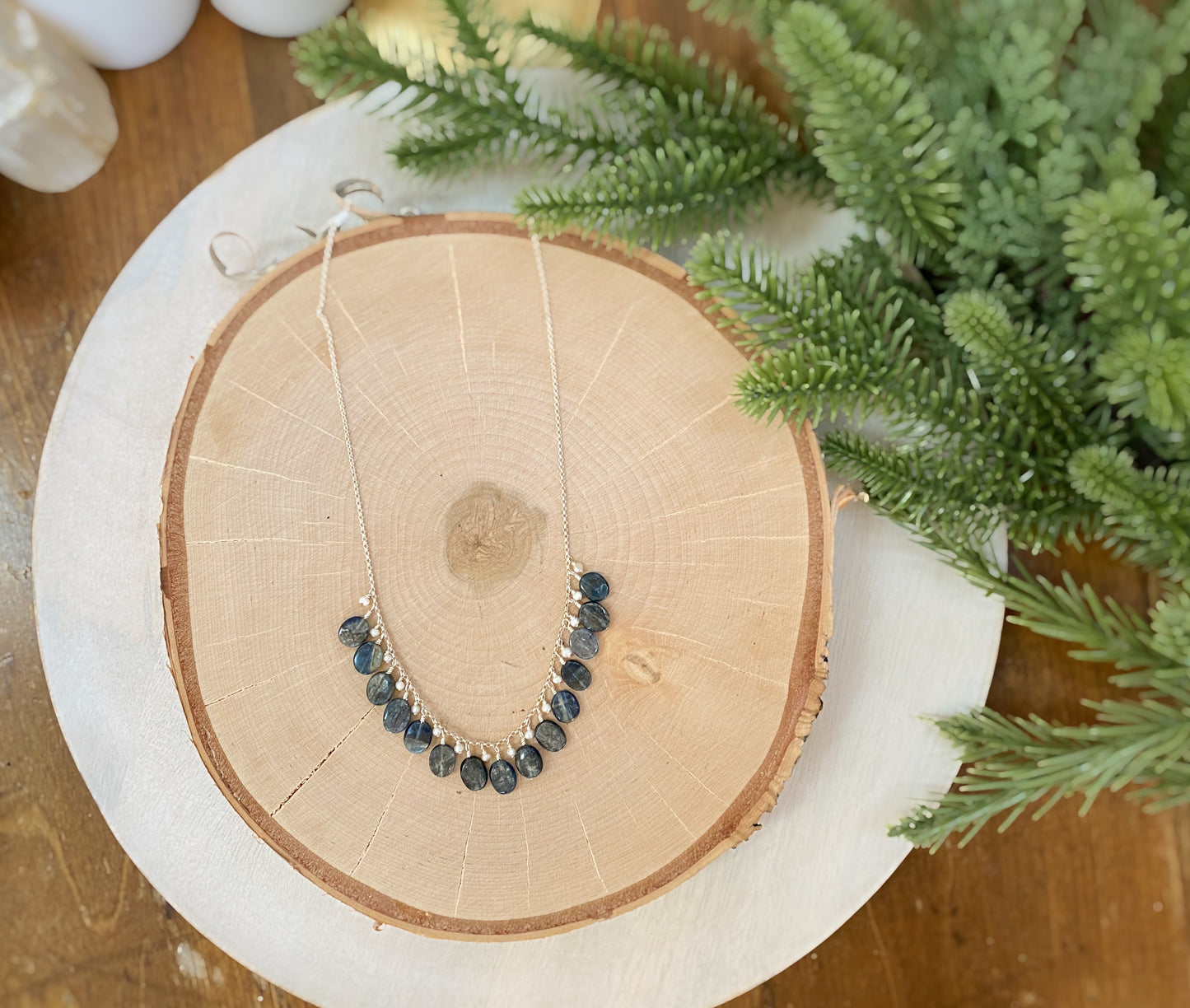 Kyanite & Freshwater Pearl Fringe Necklace