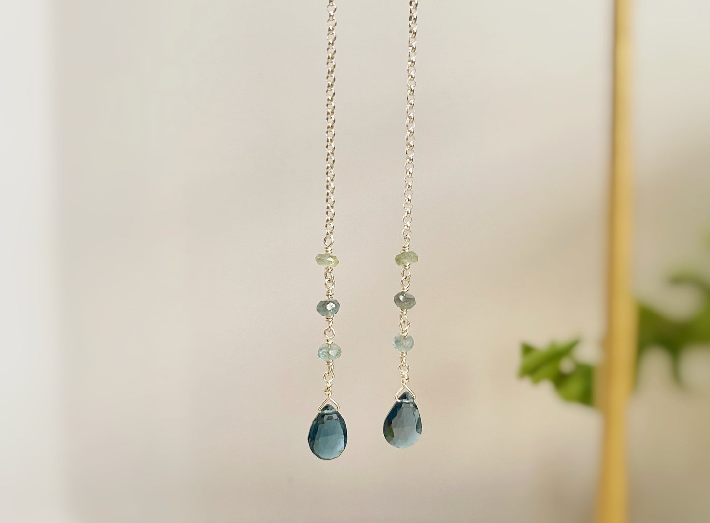 London Blue Topaz & Moss Aquamarine Shoulder Duster Earrings