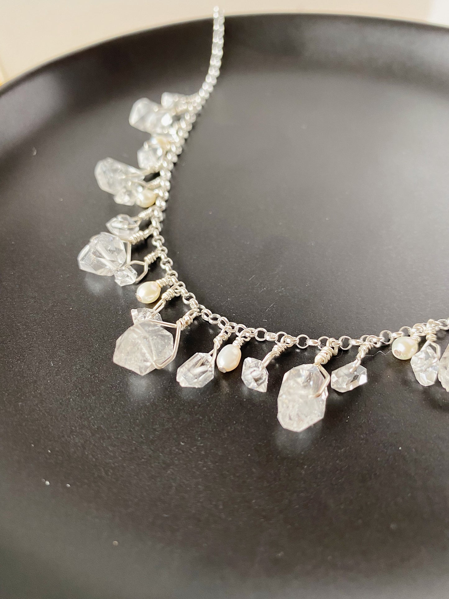 Herkimer Diamond & Freshwater Pearl Fringe Necklace