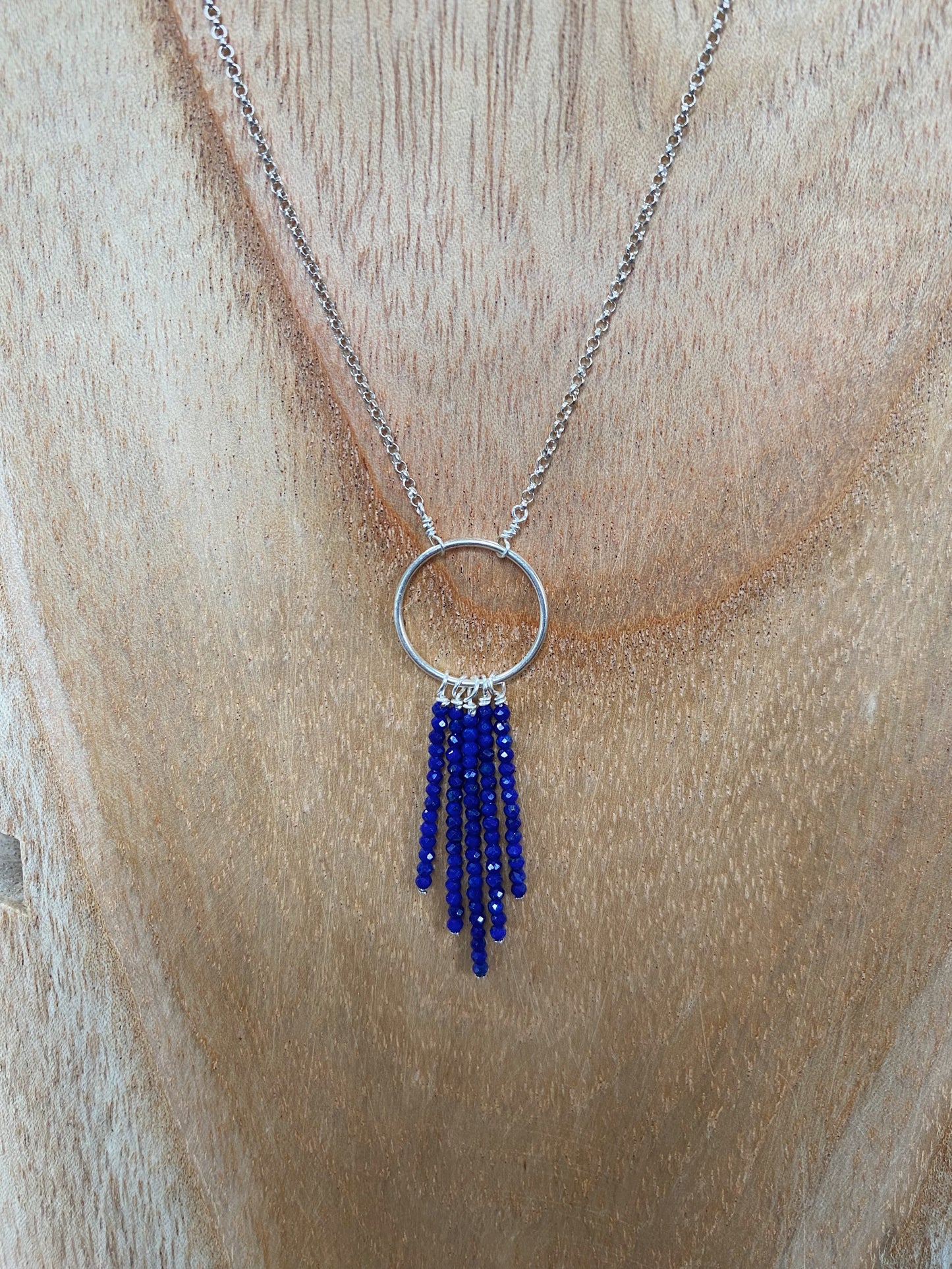 AAA Lapis Fringe w/ Sterling Hoop Chain Necklace