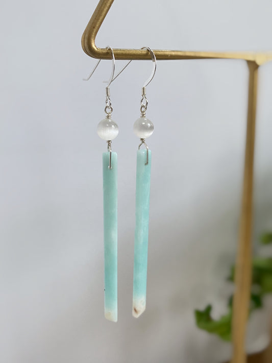 Amazonite & Selenite Spike Earrings