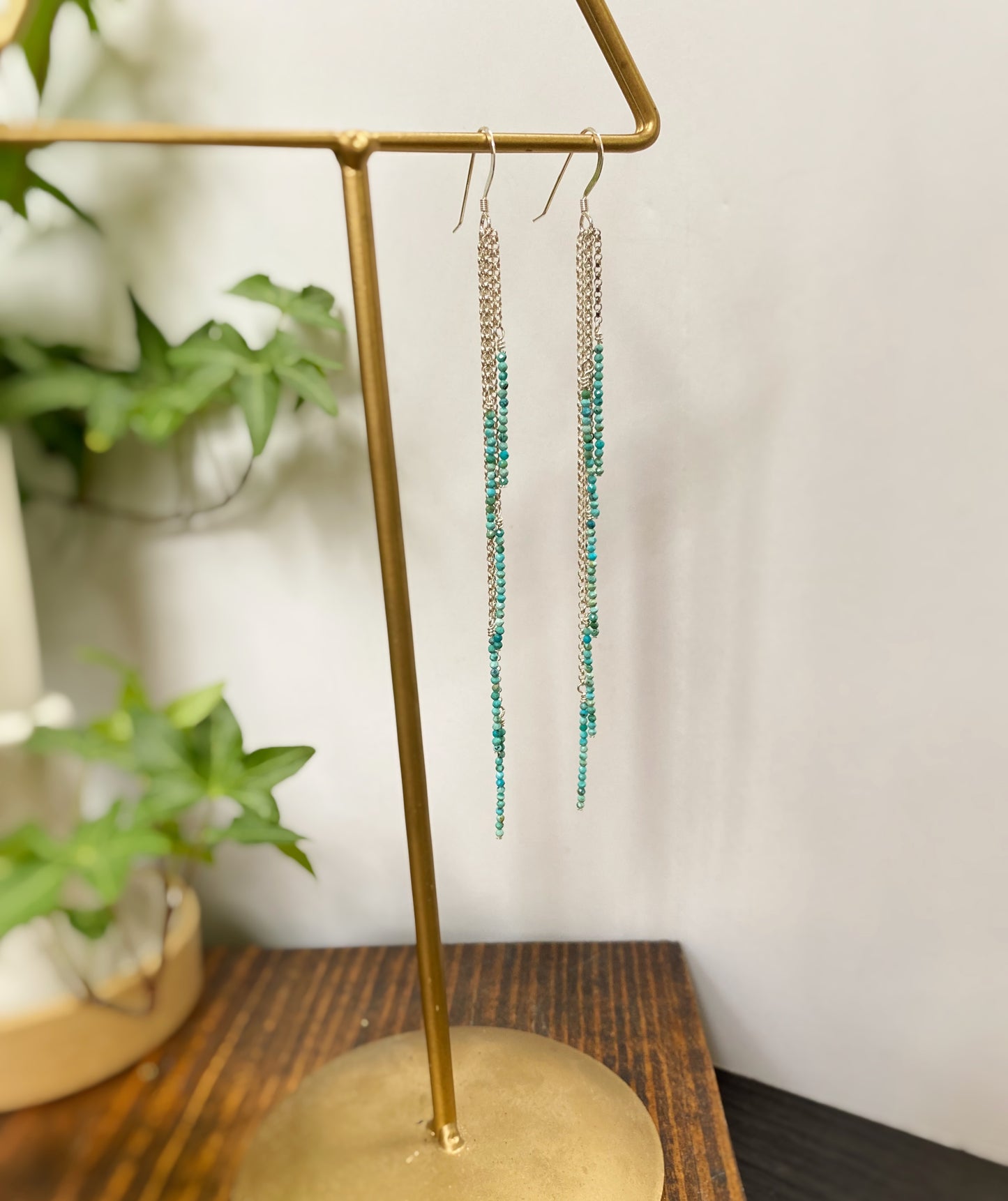 Micro Faceted Turquoise Shoulder Duster Earrings