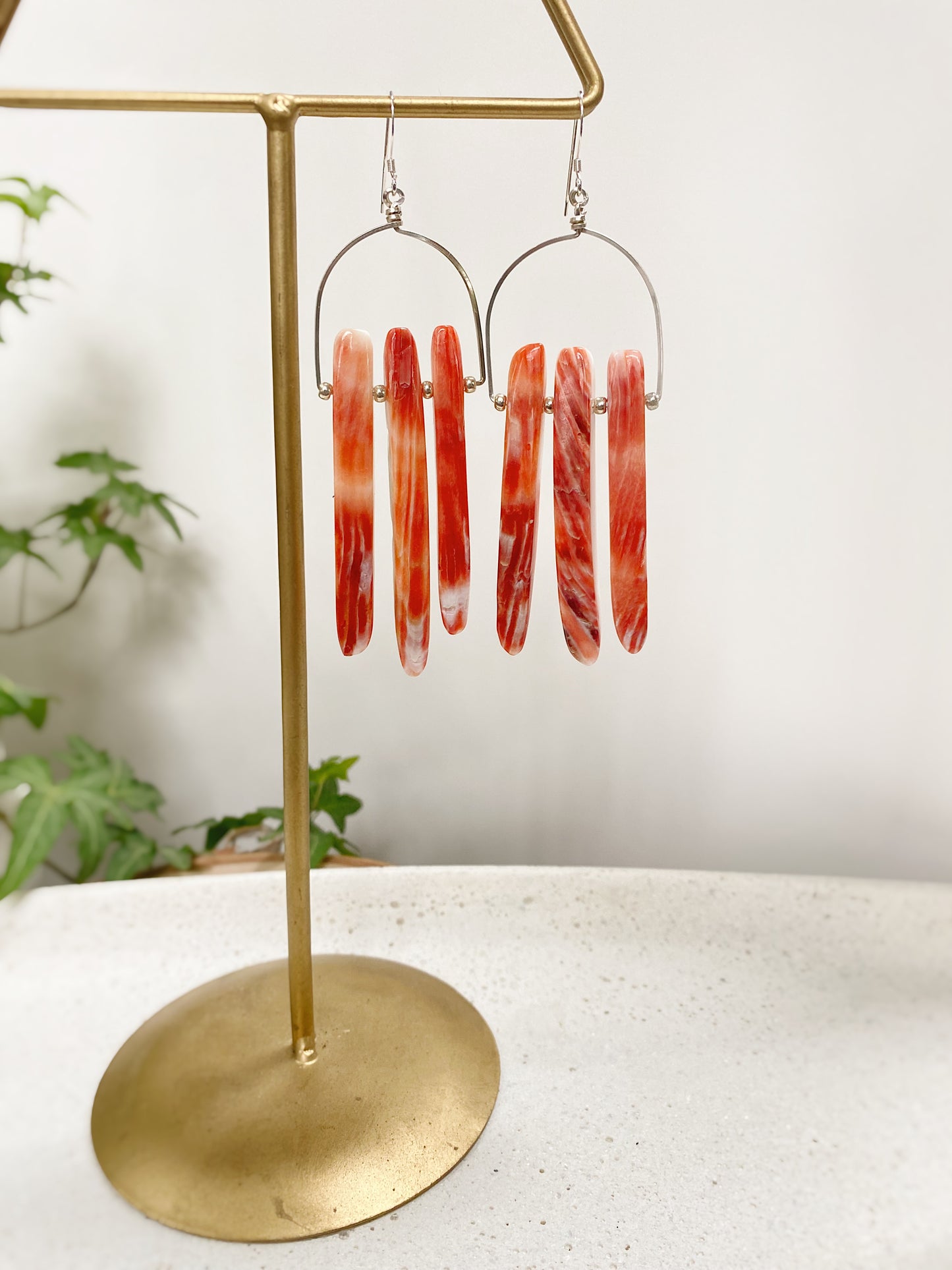 Coral Fringe Arch Earrings