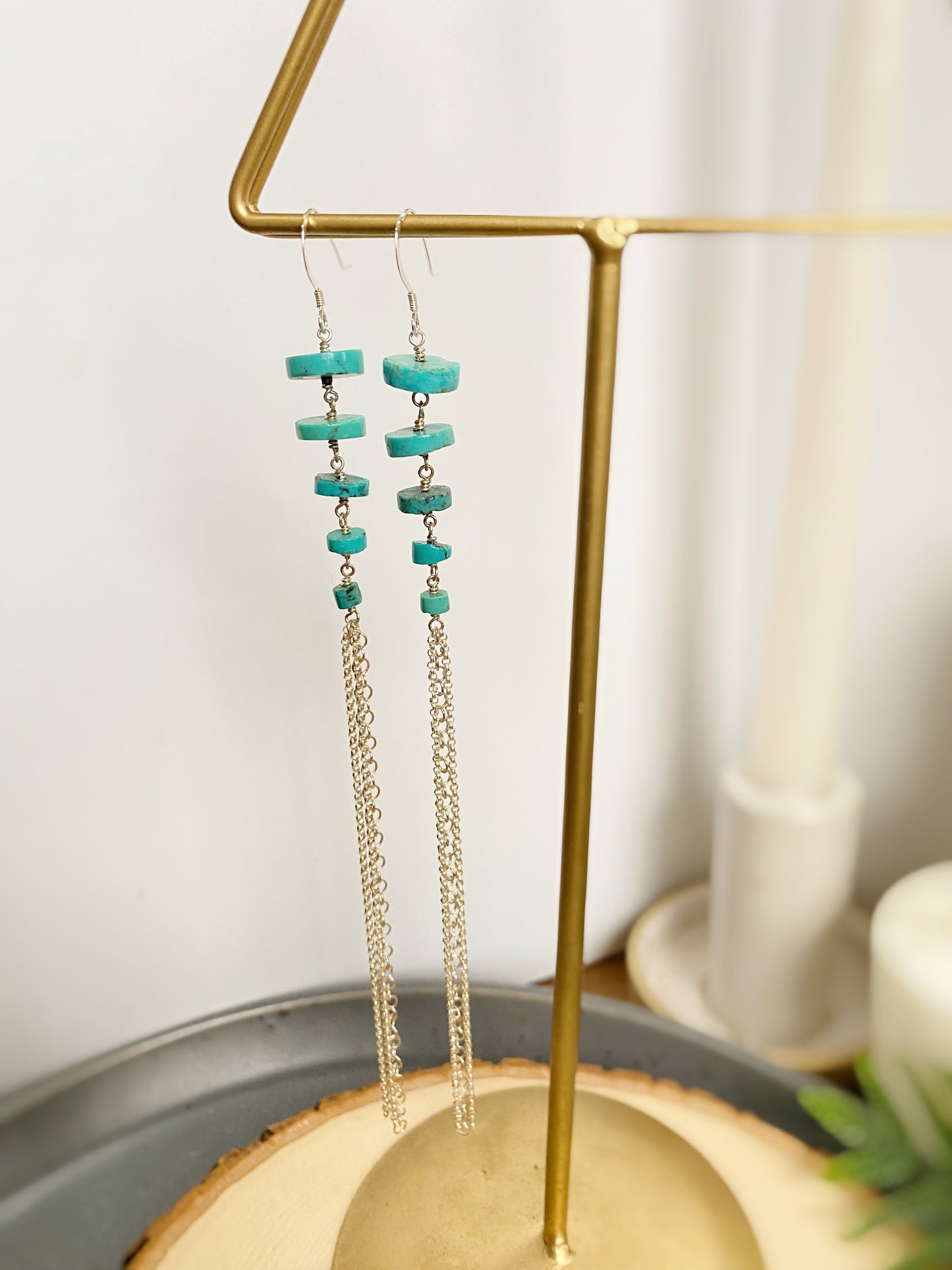 Linked Turquoise Chain Fringe Shoulder Duster Earrings