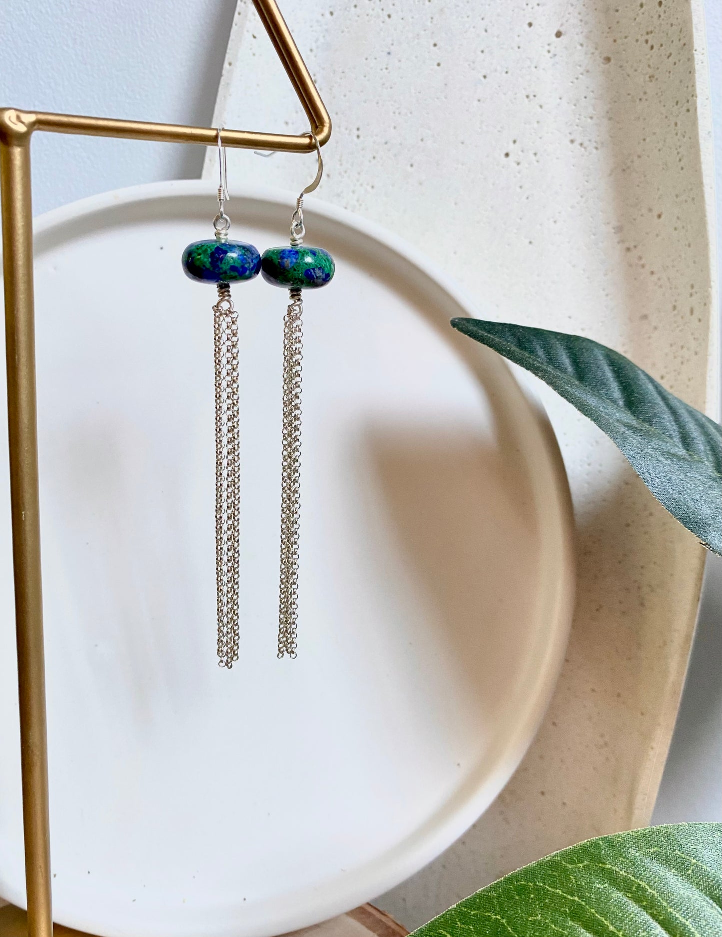 Azurite Chain Fringe Earrings