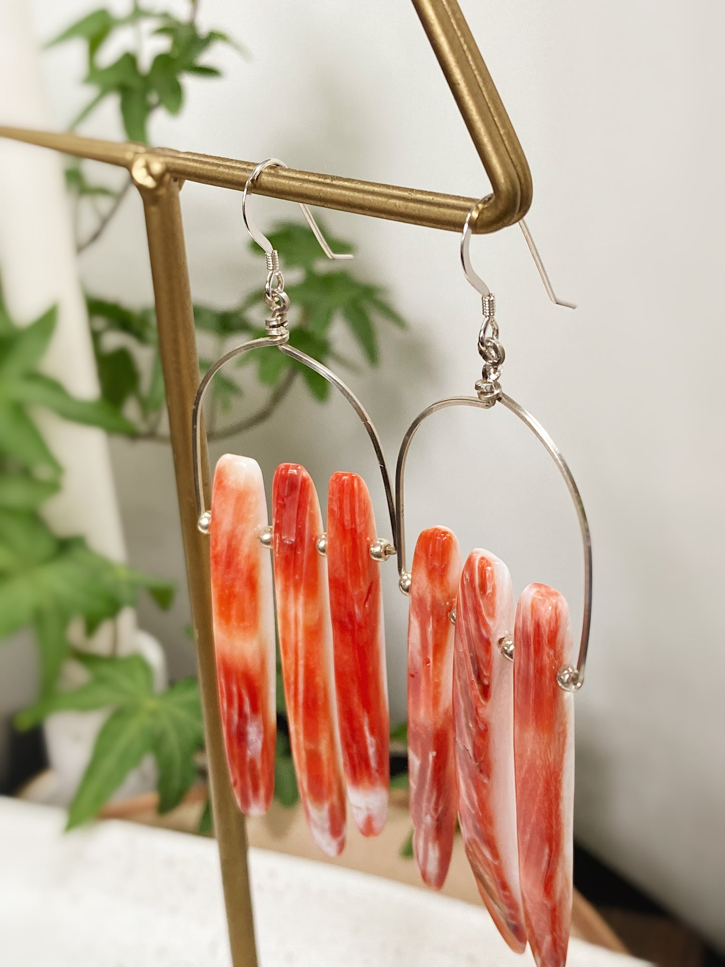 Coral Fringe Arch Earrings