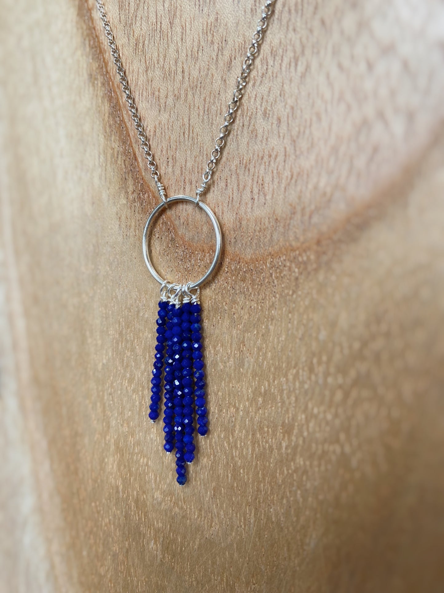 AAA Lapis Fringe w/ Sterling Hoop Chain Necklace