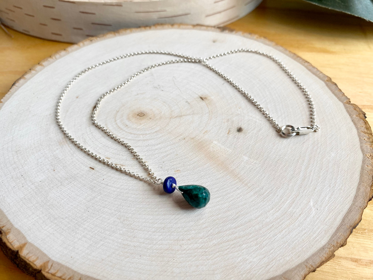 Emerald & Lapis Drop Necklace