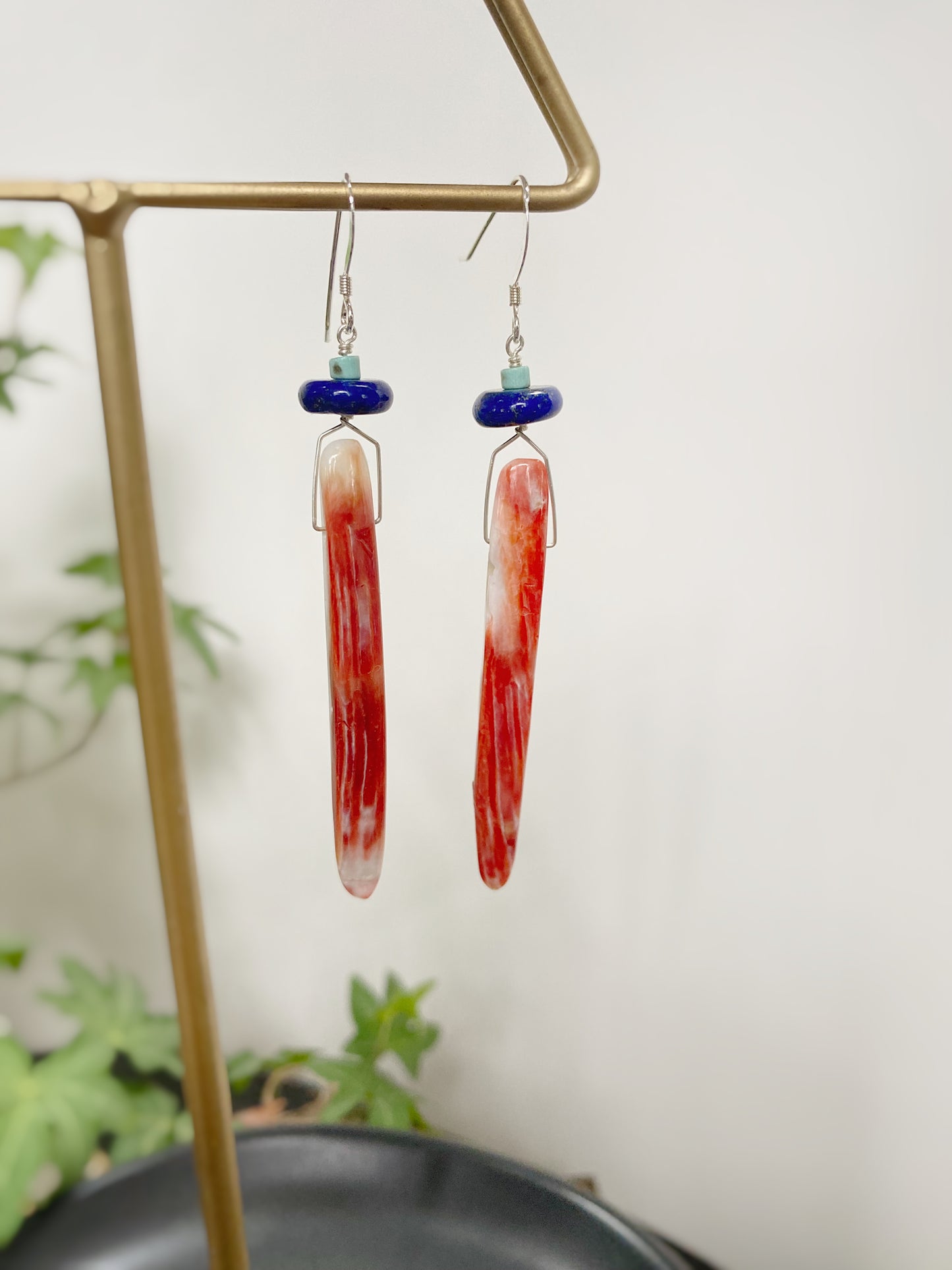 Long Coral, Lapis, & Turquoise Earrings