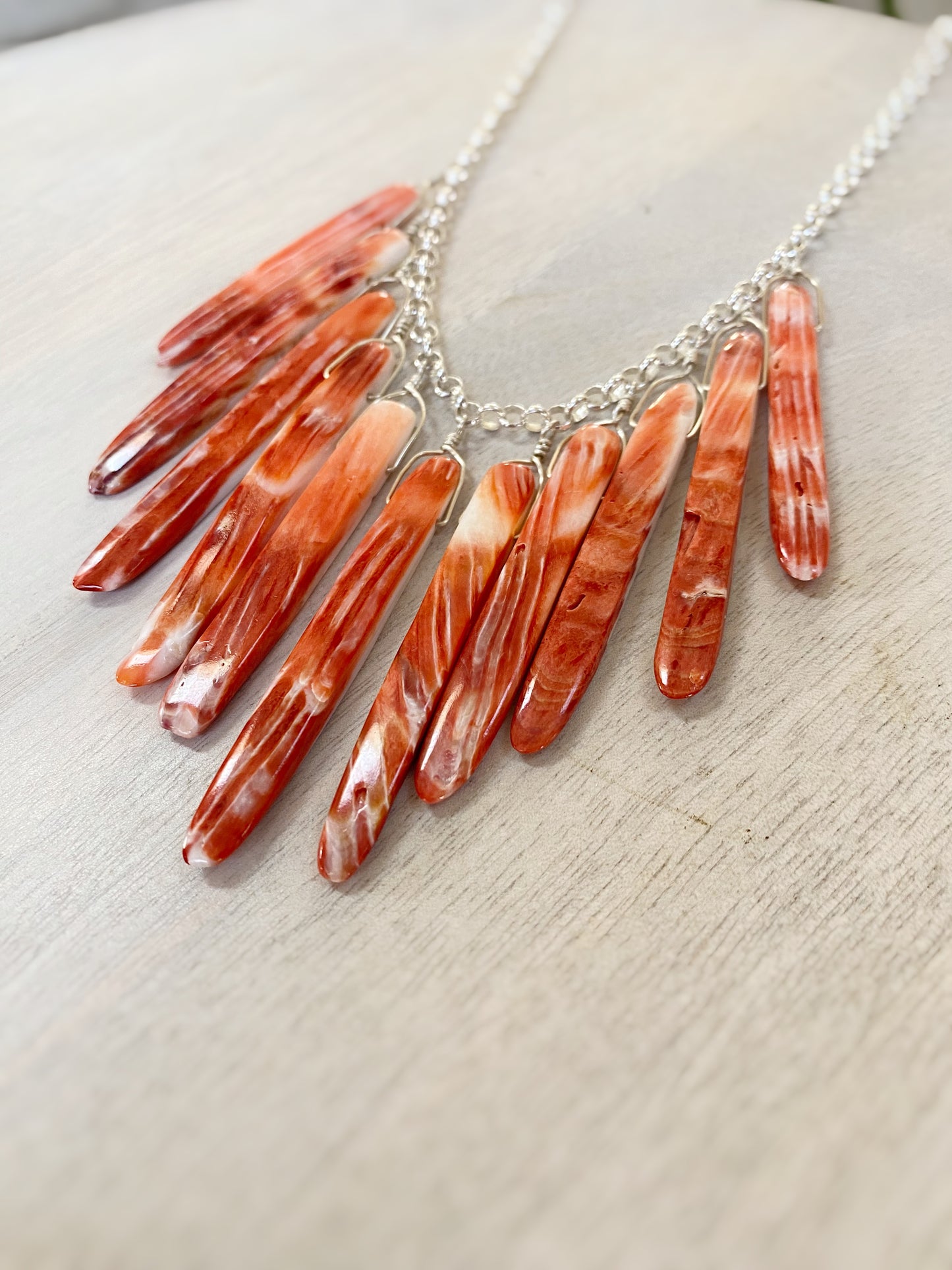 Coral Fringe Collar Necklace