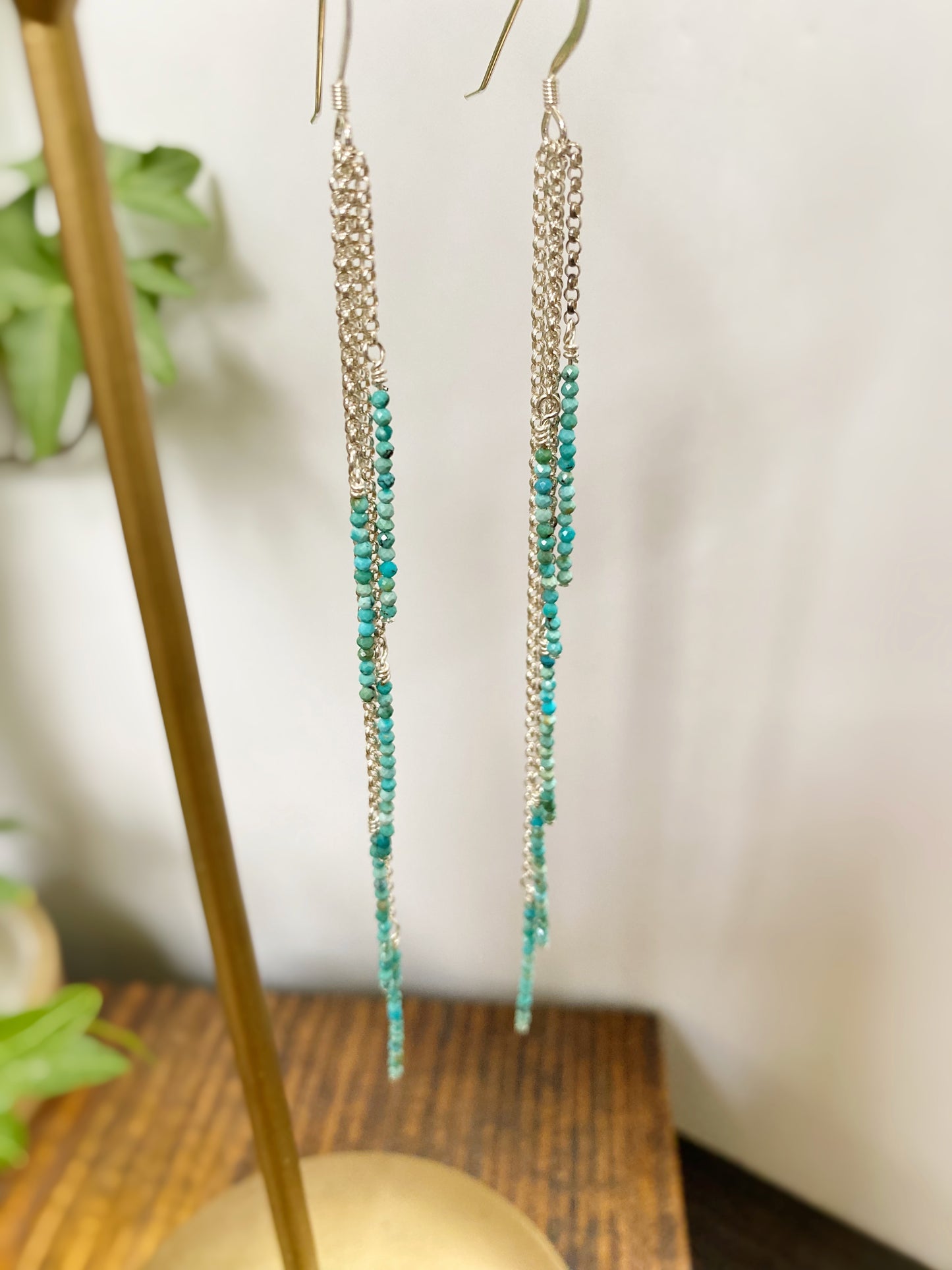 Micro Faceted Turquoise Shoulder Duster Earrings