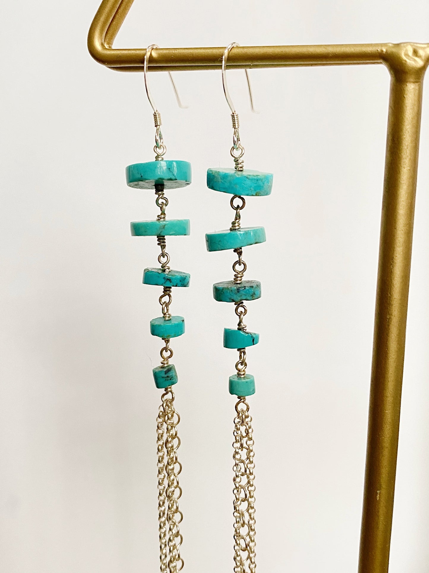 Linked Turquoise Chain Fringe Shoulder Duster Earrings