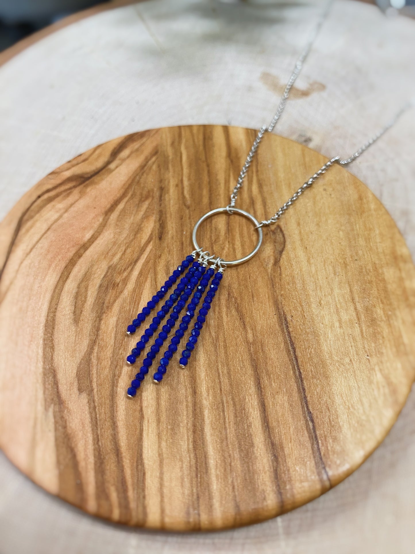 AAA Lapis Fringe w/ Sterling Hoop Chain Necklace